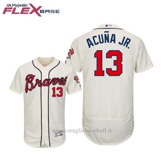 Maglia Baseball Uomo Atlanta Braves Ronald Acuna Jr. Flex Base Autentico Collezione Alterner Crema